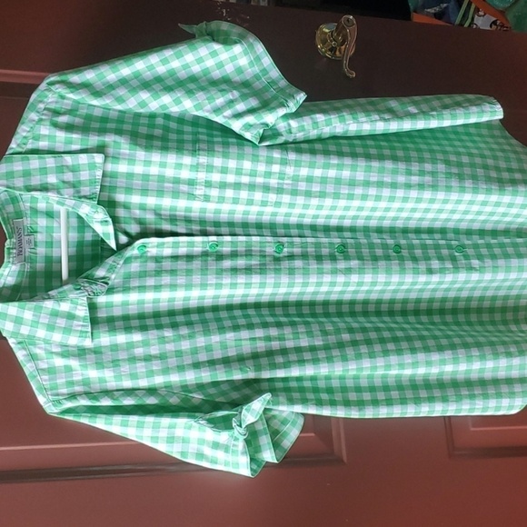 Roaman's green & white French  check SS button down blouse 22W - Picture 2 of 10